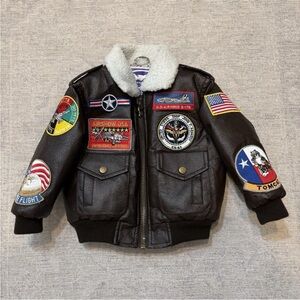 Up And Away Youth A-2 Bomber Jacket With Sherpa Collar Air Force Patches Size 3T